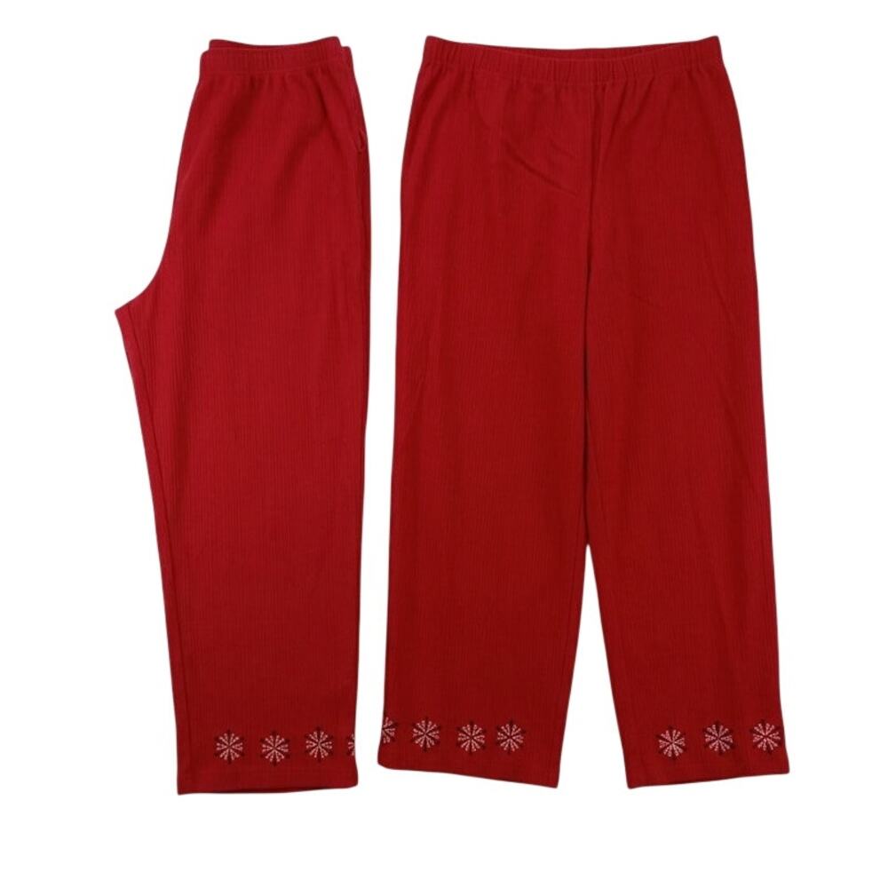 Russell Kemp Red Straight Leg Capris Floral Embroidered Beaded Plus Size   3XL